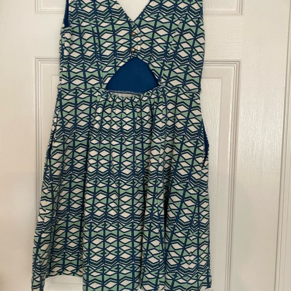 Anthropologie Maeve Blue Green White Geometric V Neck Sleeveless Dress Size 8P - Picture 10 of 10